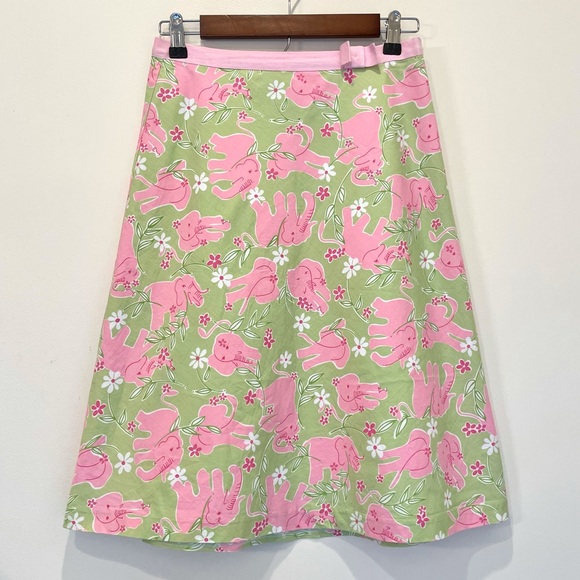 Lilly Pulitzer Dresses & Skirts - Lilly Pulitzer Vintage White Label Elephant Pattern A-line Midi Skirt 4